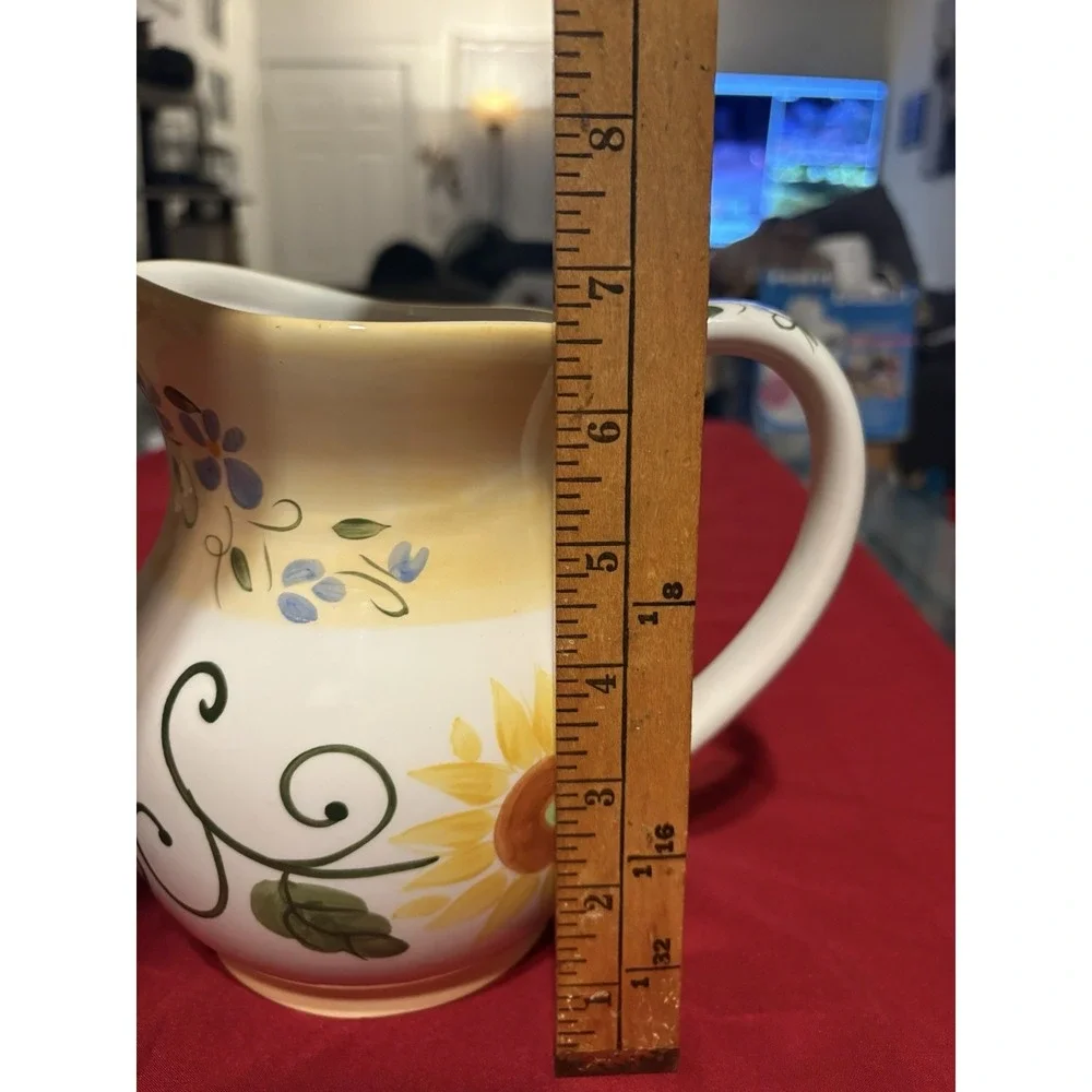 Vintage FTD Floral Ceramic Pitcher Sunflower Iris Flower Vase Home Decor 7